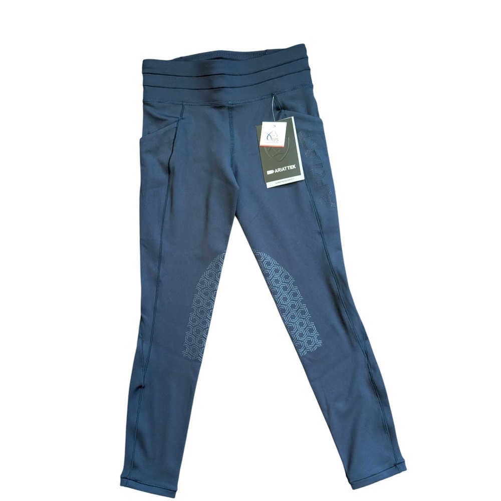 NWT Ariat Horseback Riding Pants Kids Eos 2.0 Knee Patch Tights Navy Youth‎ S 8 - Picture 2 of 10